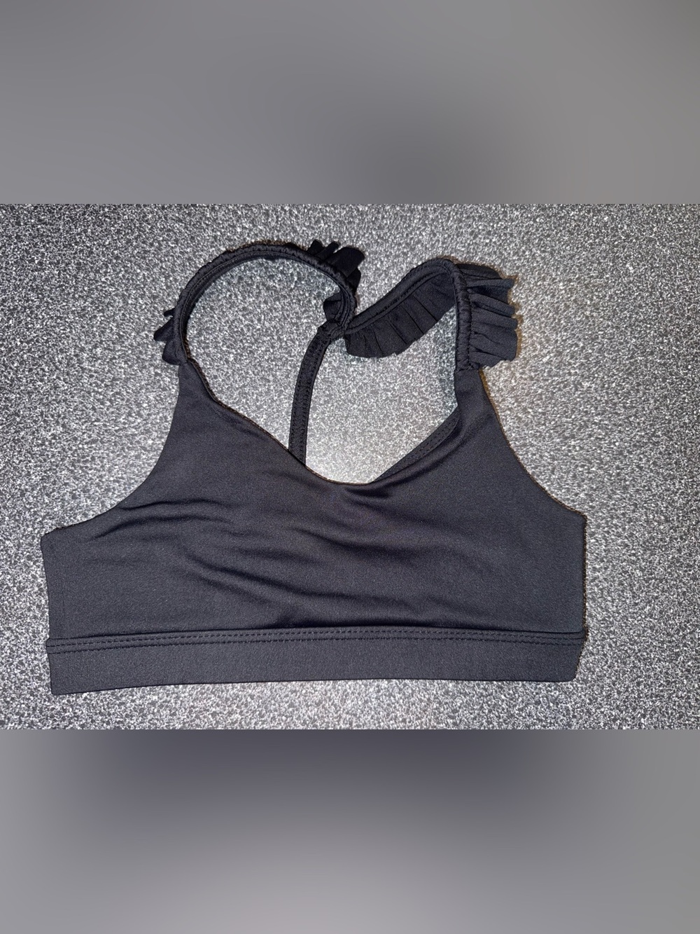 Kids Black Ruffle-Strap Dance Crop Top - Youth Dancewear